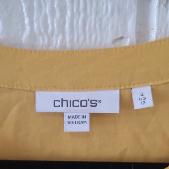 Chico's Mustard Eyelet Midi Dress Size 12 - Picture 3 of 11